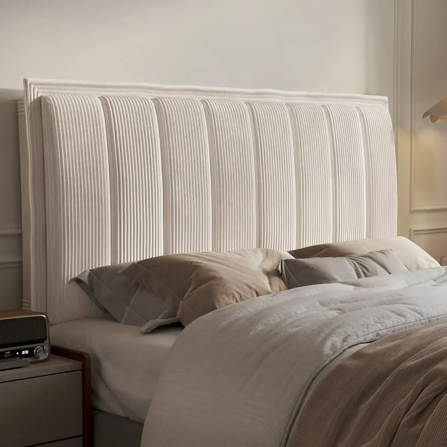 

Upholstered Headboard Queen Size with 3.1’’ High-Density Sponge Backrest, Modern Striped Head Board Only, 2 Screw Easy Assembly