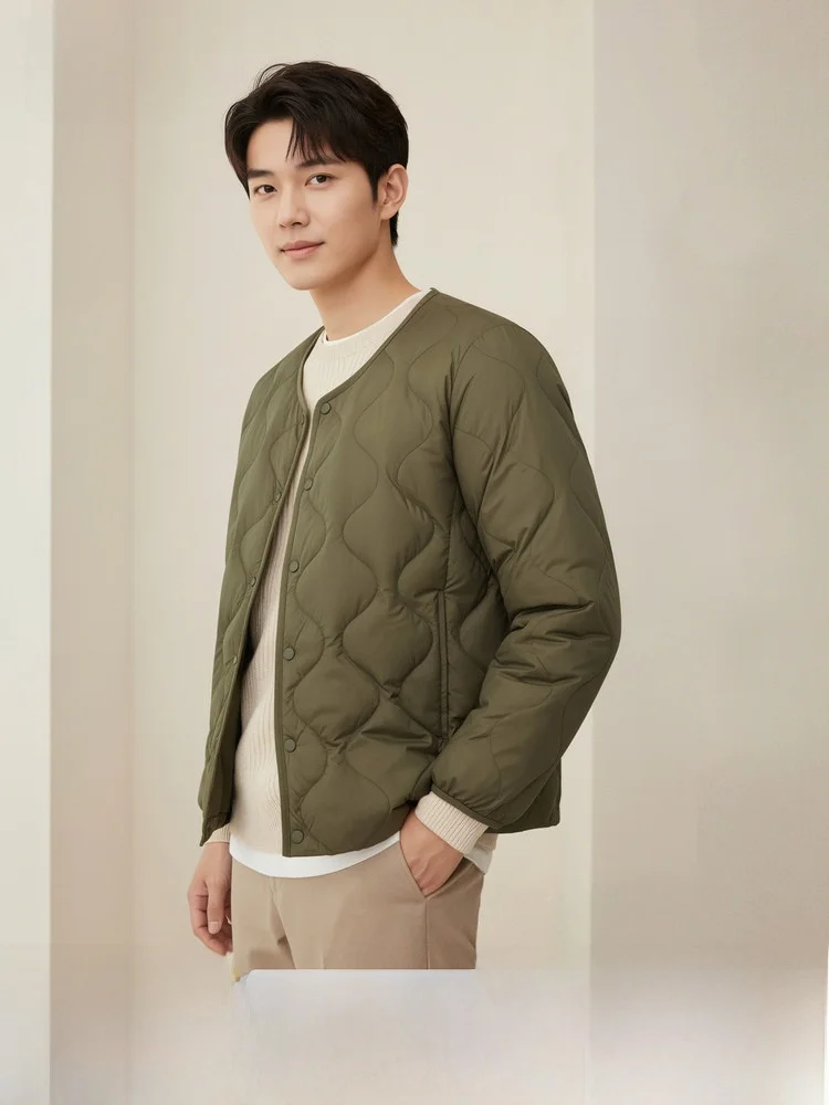 

Snow Flying 2026 Spring Autumn Men's Short round Neck down Underwear Versatile Thin Fashion Japanese Style Inner Core Busines...