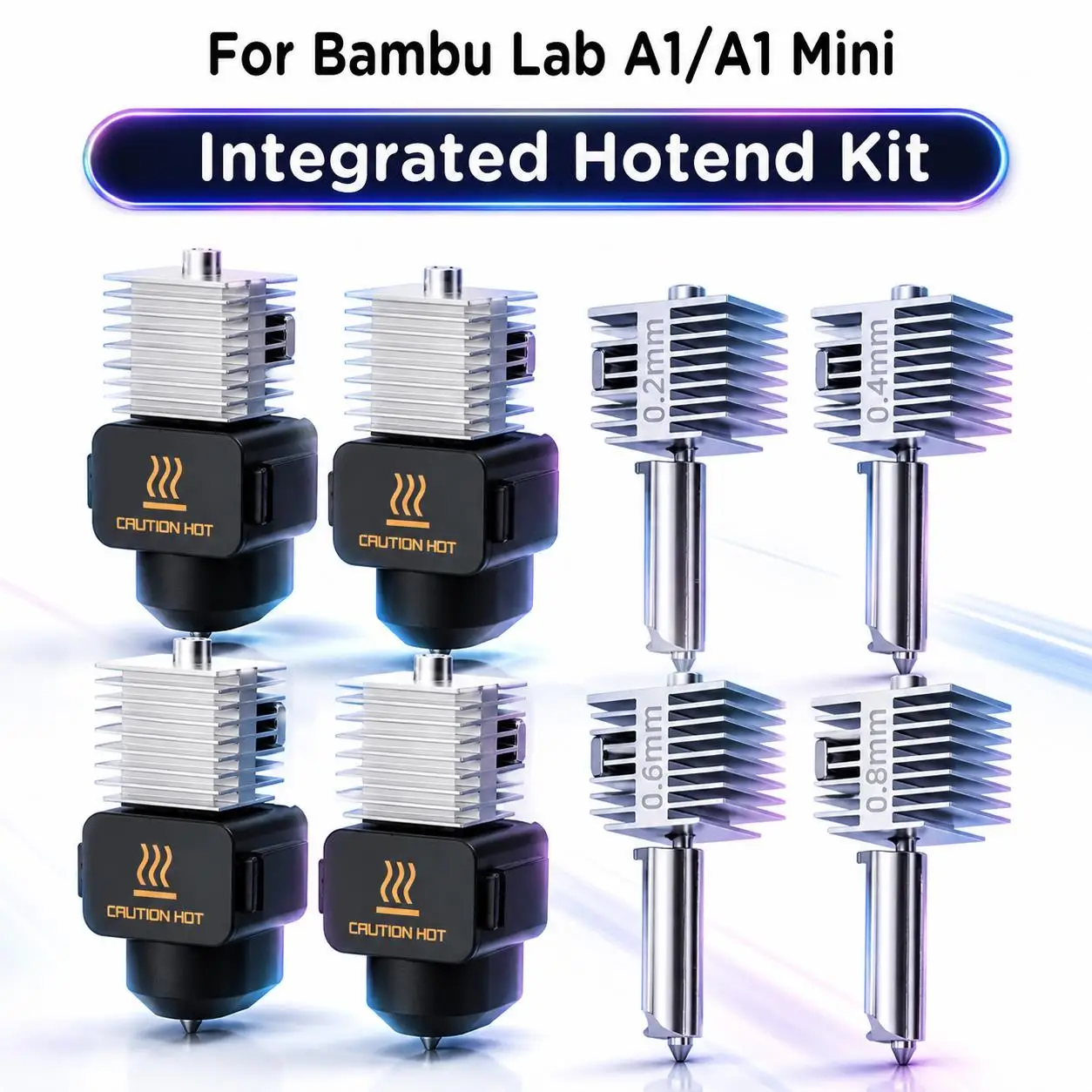 3D Printing Accessories A1/A1 Mini Integrated Nozzle Hotend Kit Stainless Steel 0.2/0.4/0.6/0.8mm For Bambu Lab A1/A1 Mini