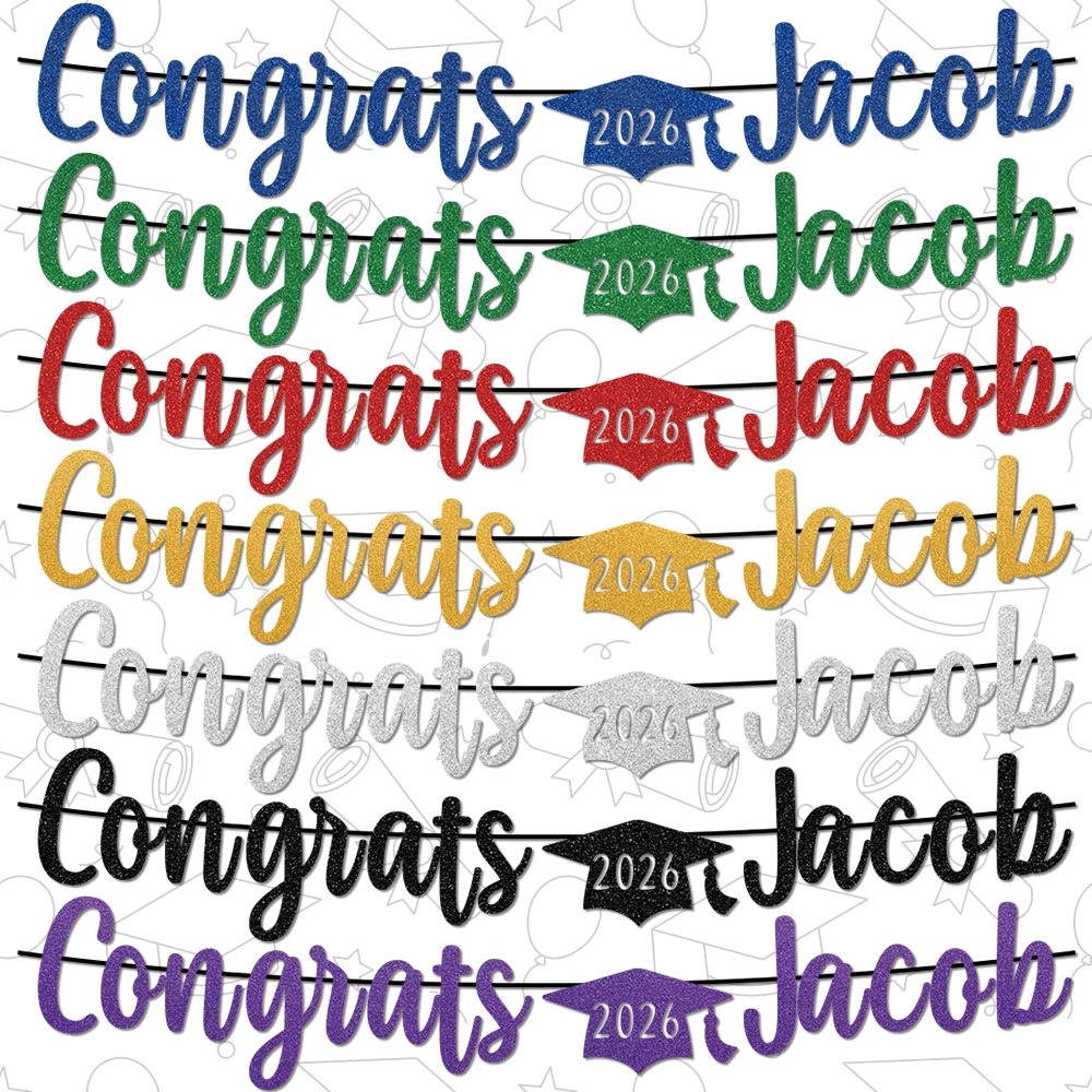 Custom Glitter Graduation Party Bunting Banner Congrats Grad 2026 Party Banner for School Class of 2026 Party Garland Decor