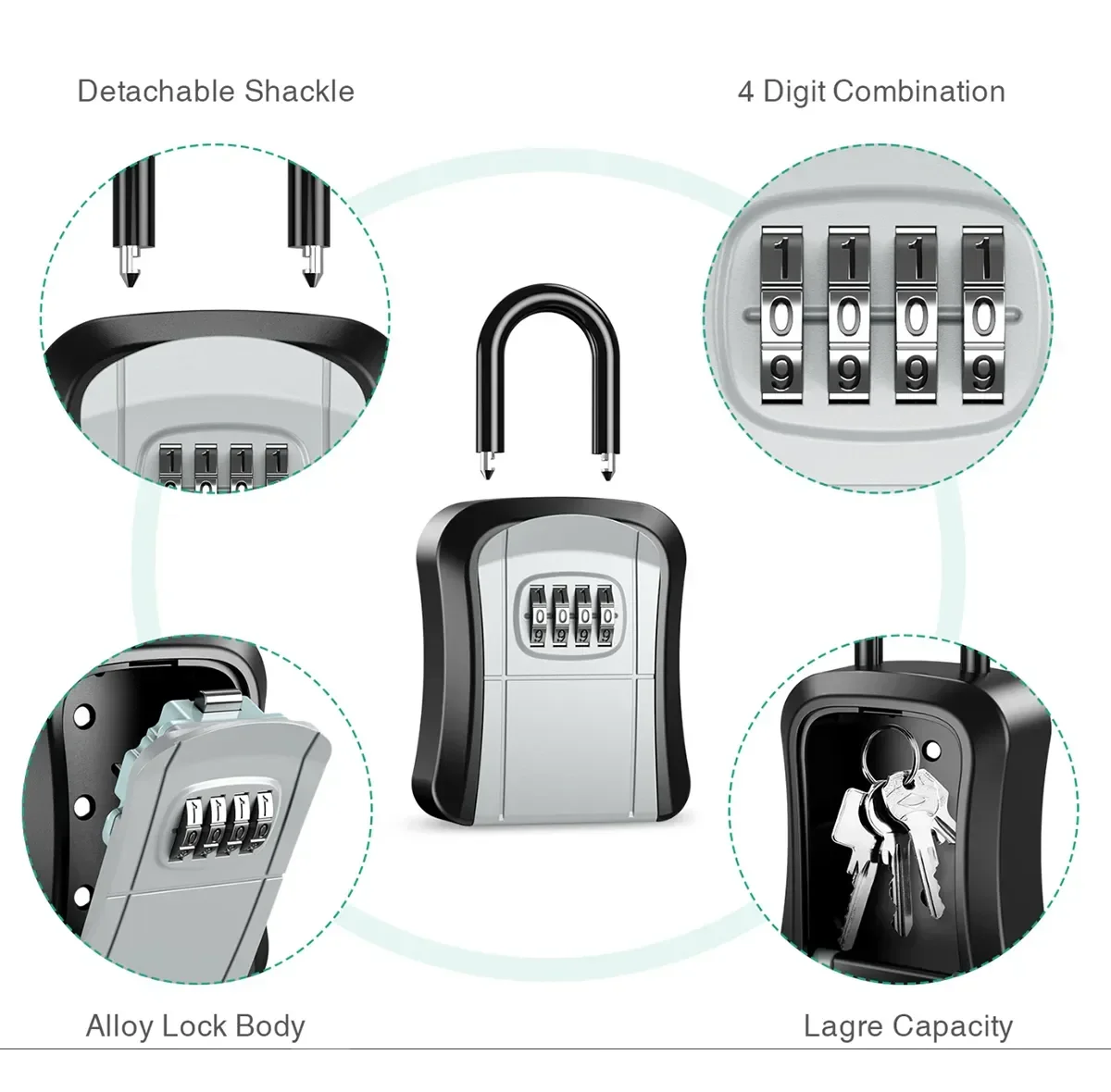 Imagem -03 - Cofre Chave Portátil Impermeável Código de Dígitos Liga de Alumínio Depositário Fácil Fixar Antiferrugem Interno e Exterior