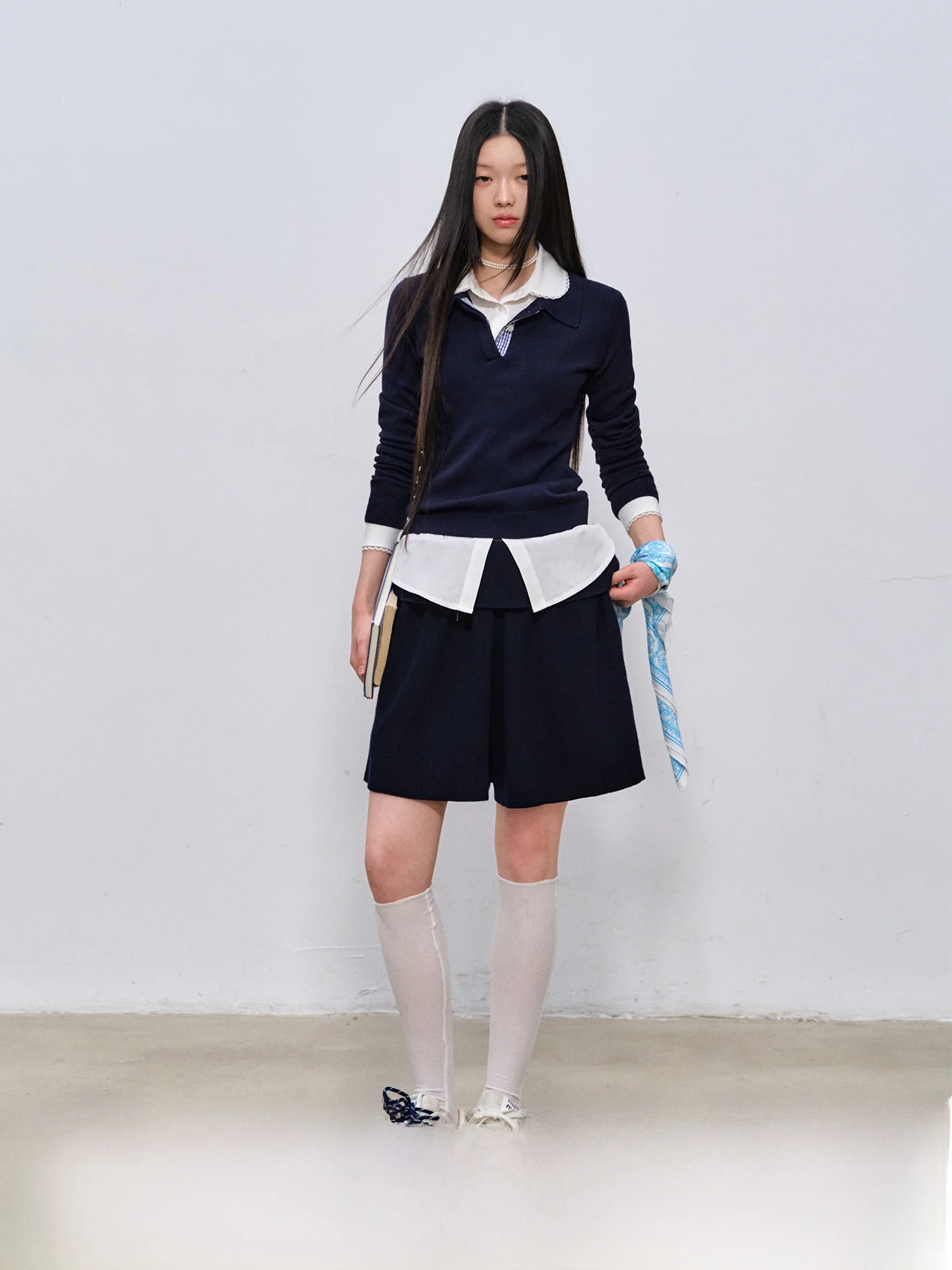 La Lune Du Ciel Knit Base irt Slim Fit Plaid College Sle Top sencillo y versátil Mujer Temporada de primavera Hecho en China