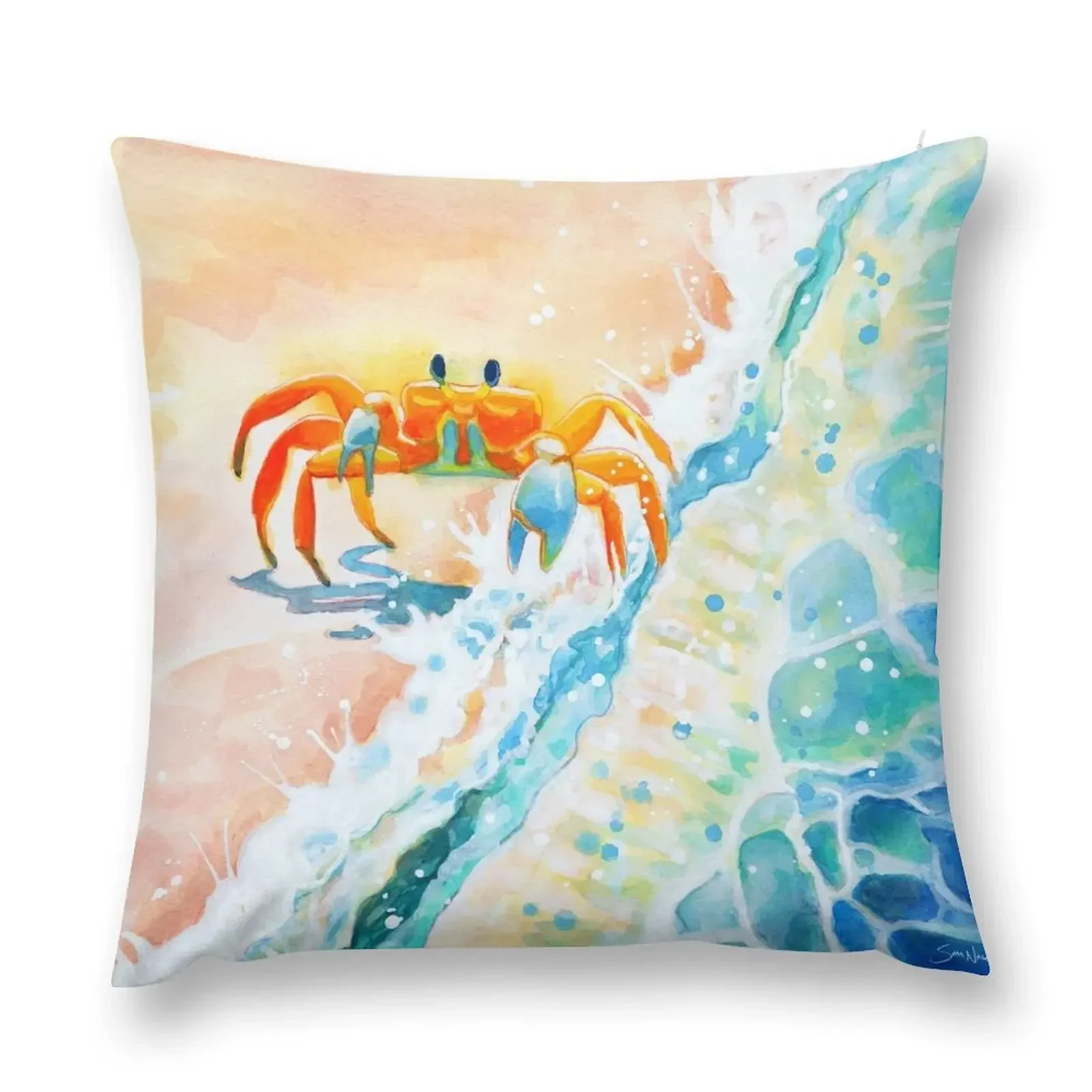 

Beach Crab - ghost crab meets ocean Throw Pillow Decorative pillow case luxury throw pillow covers