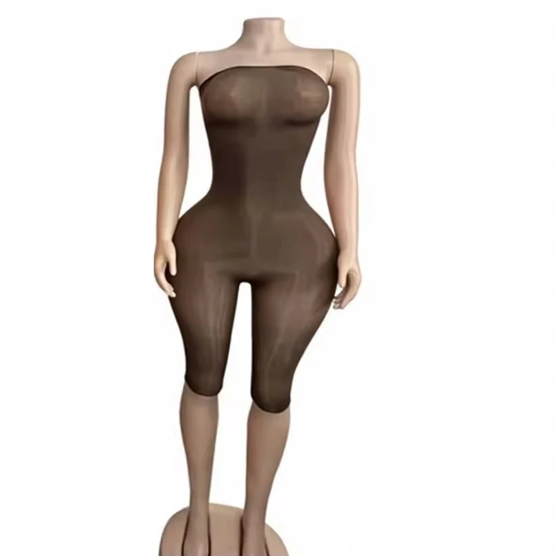 2026 Sommer Heißer Verkauf Damen Transparenter Off-Shoulder Mesh Jumpsuit Rückenfreier Bodycon Capri Unitard Sexy Clubwear Playsuit – Detail 6