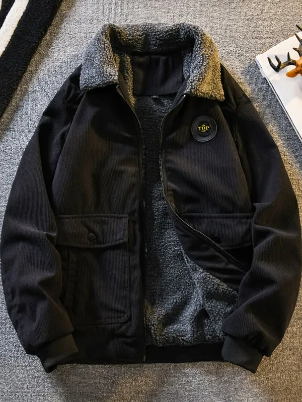 

Men's Thickened Fleece Lined Cotton Jacket Quilted Corduroy Outerwear Warm Workwear Winter Fashion Casual Cleanfit Style Zipp...