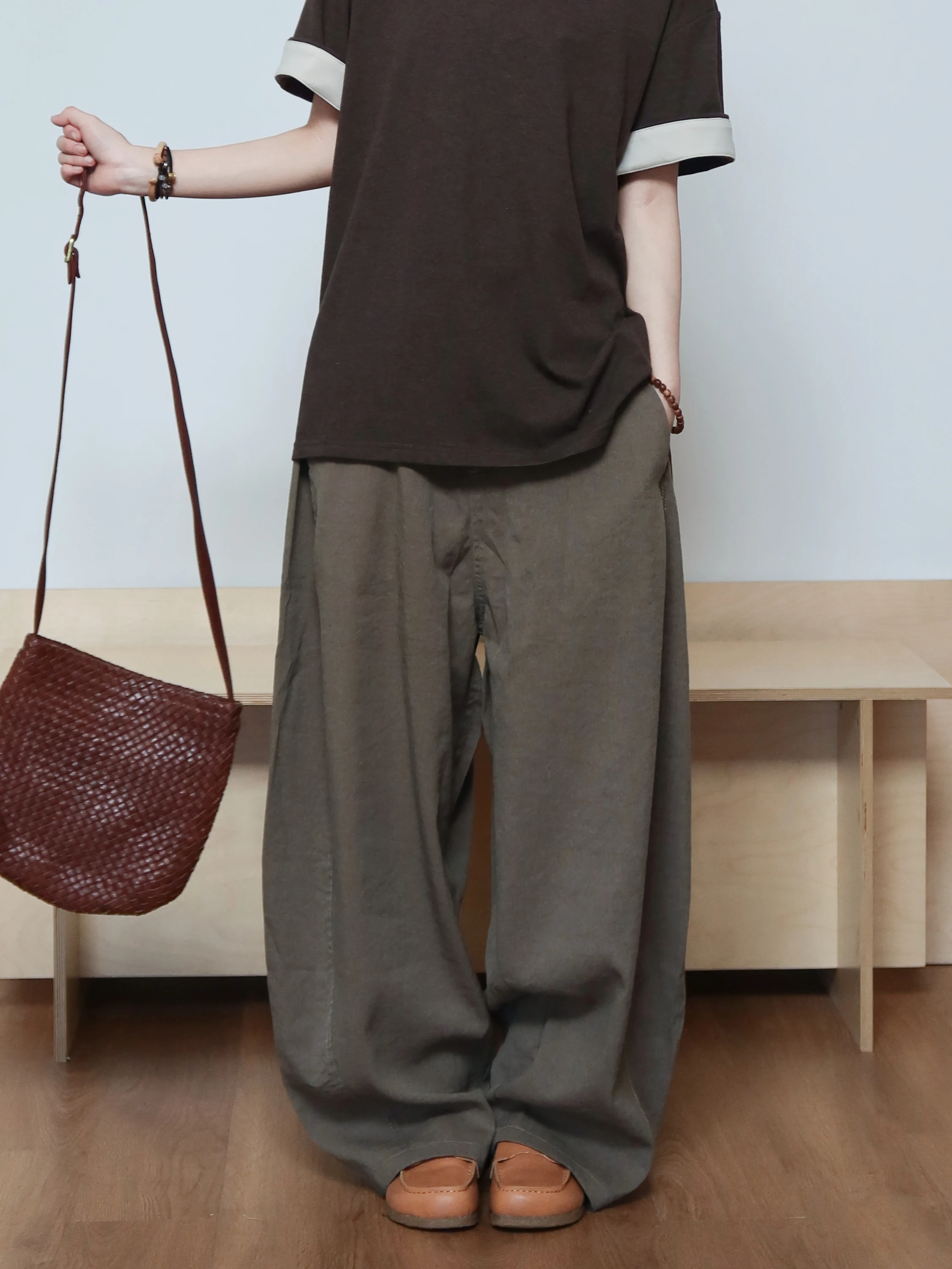 

Men's Casual Wide Leg Pants High Waist Lycra Polyester Rayon Cotton Blend Cool Feeling Floor Length Drapey Loose Fit Trousers