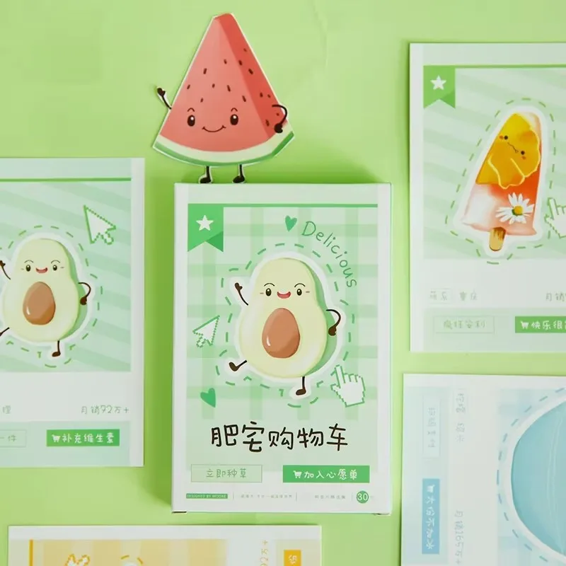 

30PCS Delicious Food Shopping Cart Postcards Set - Cute Snack & Dessert Illustration Greeting Cards Unique Gifts