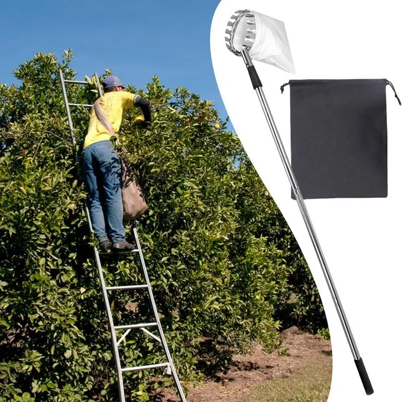 Lemon Picker For Tree Telescoping Fruit Picker Pole Stainless Steel Adjustable Grabber Reacher Tool For Picking Avocado Lemon