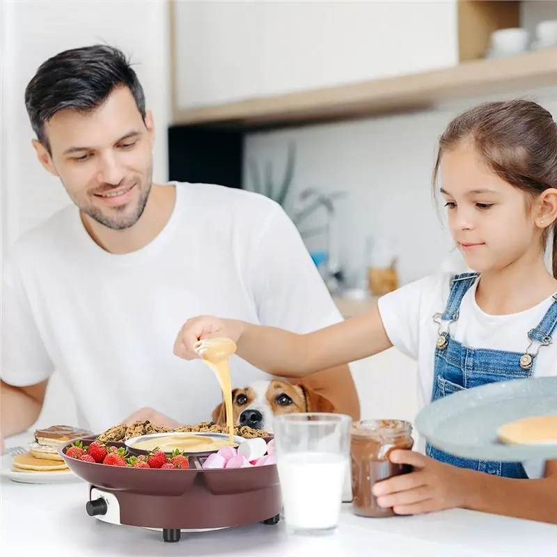 A005-MINI Electric Chocolate Melting Pot With 6PCS Forks, Warmer Machine For Milk, Butter, Candy EU Plug- Fondue Set