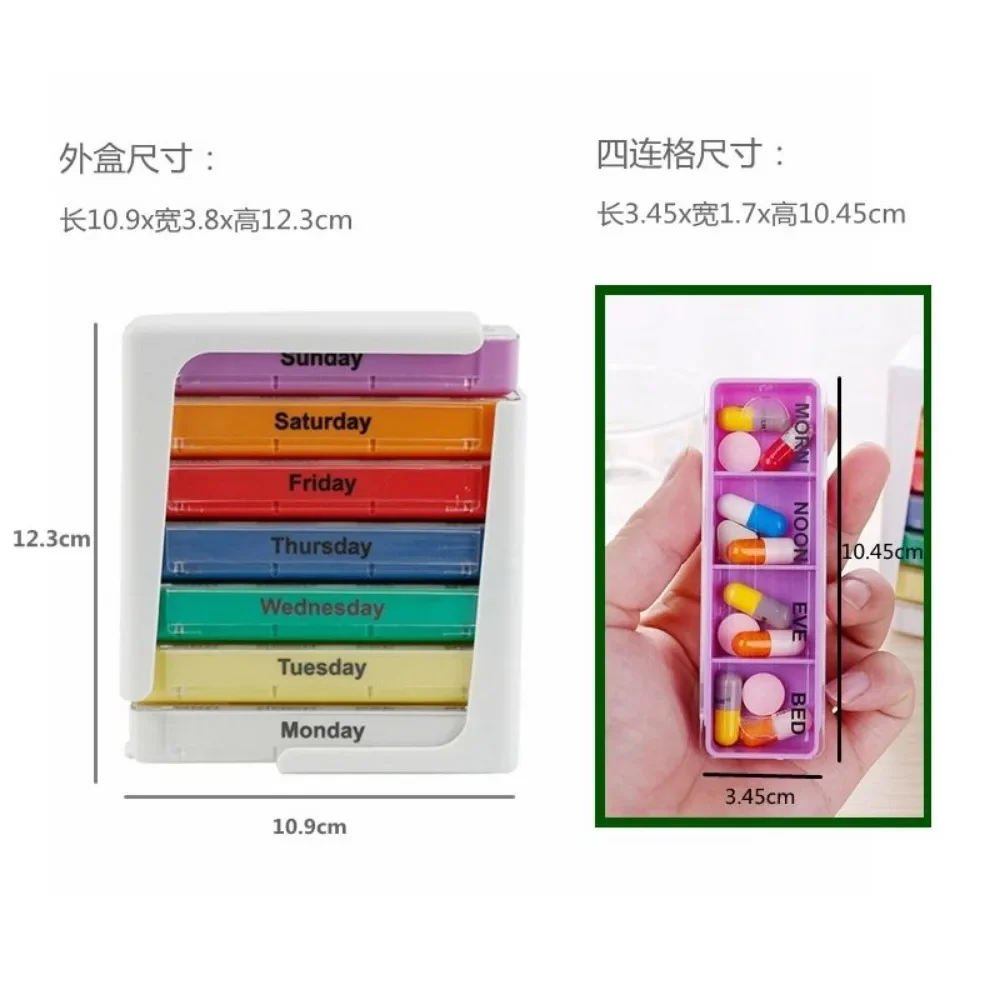 

Portable Large Capacity Pill Box Weekly 7 Days with 4 Frames Storage Dispenser Box 28 Compartments Pill Organizer Home Travel