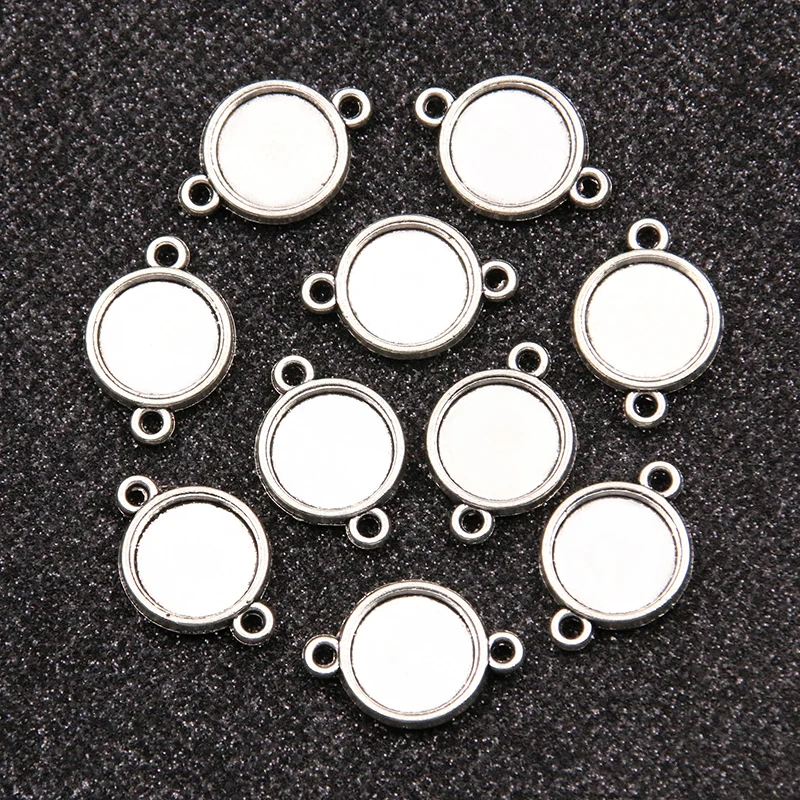 10Pcs 12mm Inner Size Two-sided Round Cabochon Base Setting Connector Charms Pendant DIY Necklace Bracelet Jewelry Making