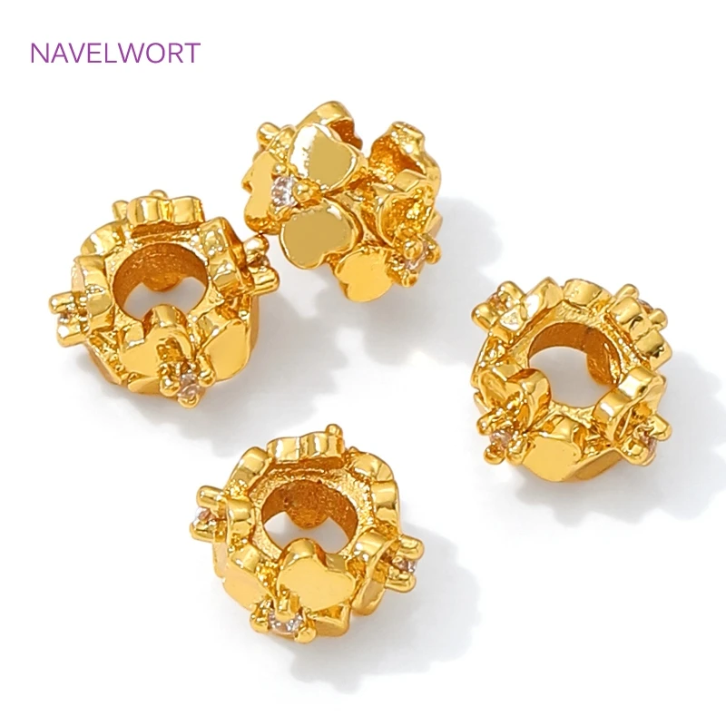 Trendy Brass With Zircon Spacer Beads 18K Gold Plated Loose Beads,Separators For Beads,DIY Bracelets Necklace Making Accessories