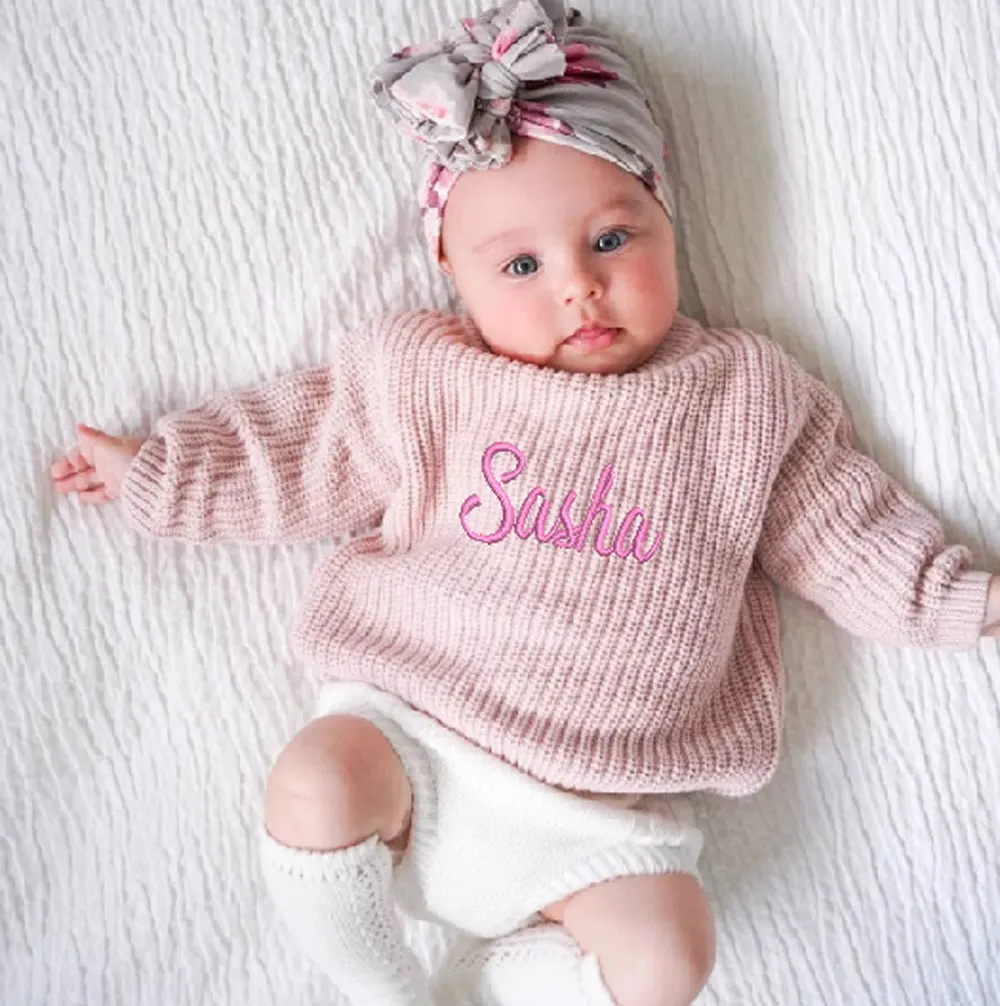 Personalized Embroidered Baby and Toddler Sweater 2025 Hot Custom Unique Name For Girls And Boys Newborn Coming Outfit Clothes