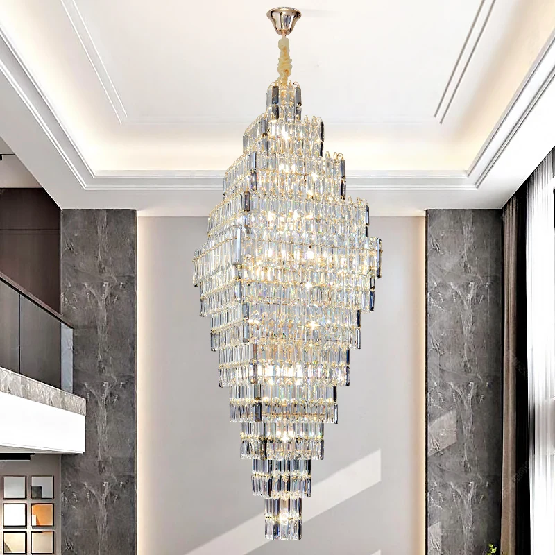 European Style Villa Rotating Staircase K9 Crystal Chandelier Deluxe Hotel Lobby Banquet Hall Pendant Light