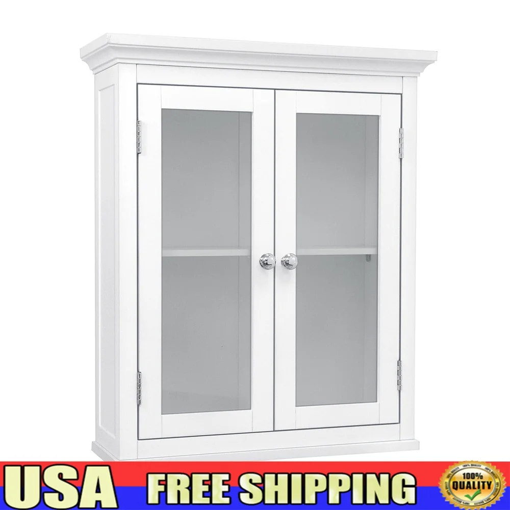 

Removable Wooden Wall Cabinet with 2 Glass Doors Adjustable Shelf Durable Engineered Wood Easy Assembly Indoor Storage Solution