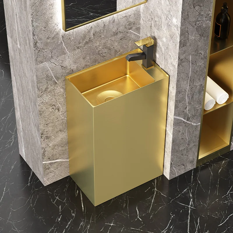 Light luxury stainless steel basin washbasin balcony small apartment splash-proof integrated floor-standing washbasin