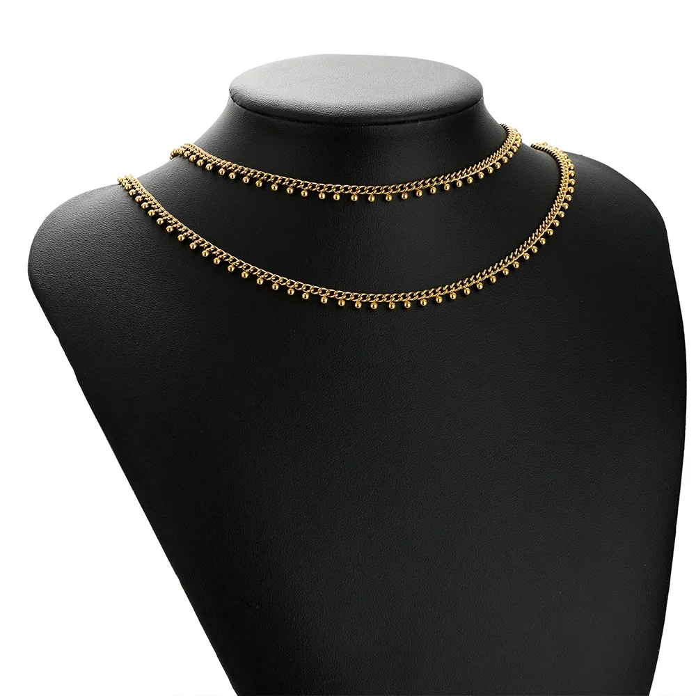 1Meter Stainless Steel Curb Link Chains with Gold Drop Ball Crafts Beaded Chain Bulk DIY Jewelry Necklace Anklet Bracelet Making