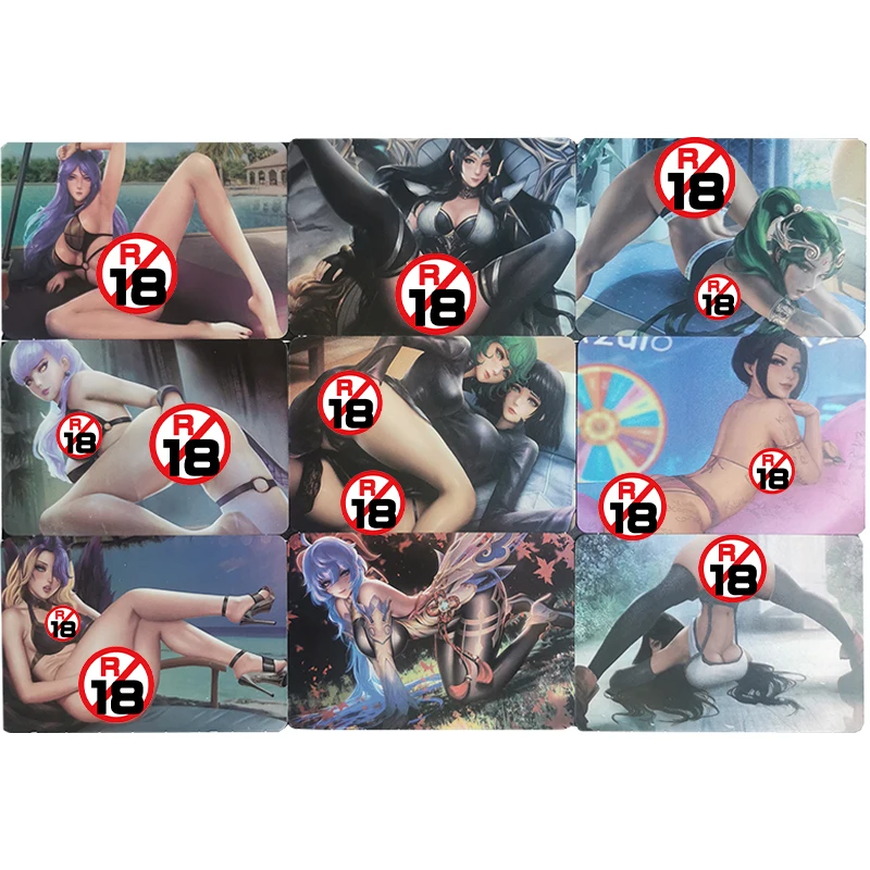 In Stock 9Pcs/set Sexy Anime Girl Cards Terrible Tornado Fubuki Irelia Ahri Evelynn Kaisa Tifa Azura Ganyu Game Collection Cards