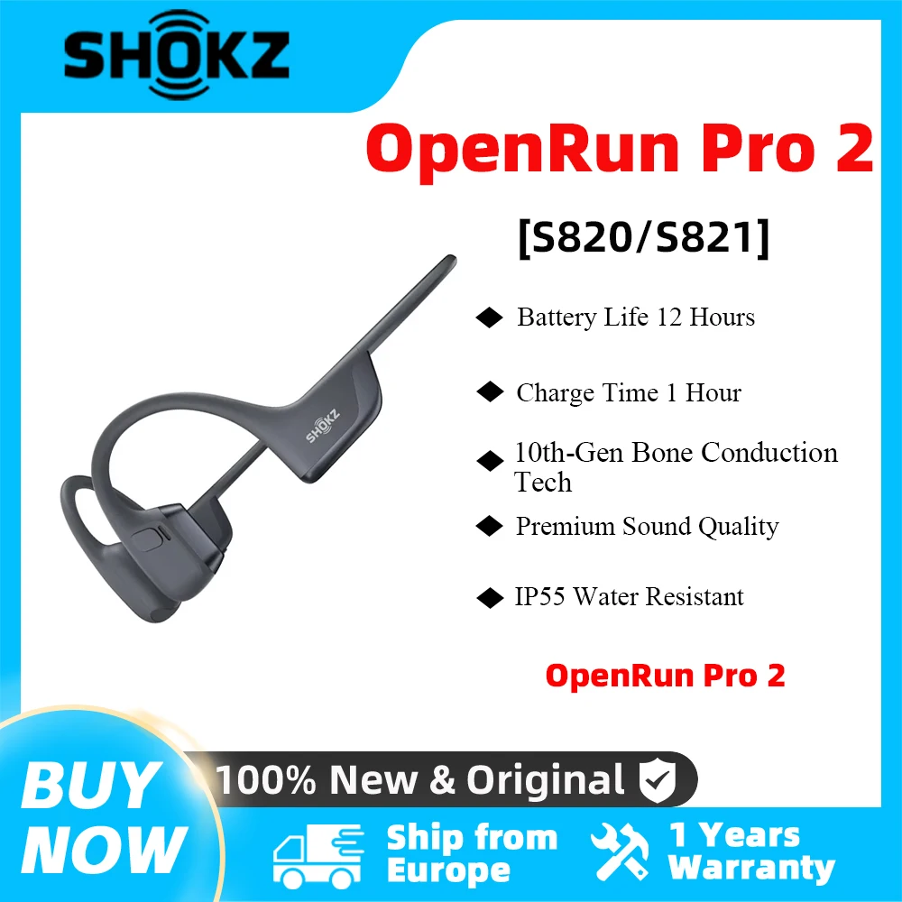 Casque Sportif SHOKZ OpenRun Pro 2 S820/S821 à Oreilles Libres, Écouteurs Bluetooth 5.3 avec Microphone Anti-Bruit, Étanchéité IP55