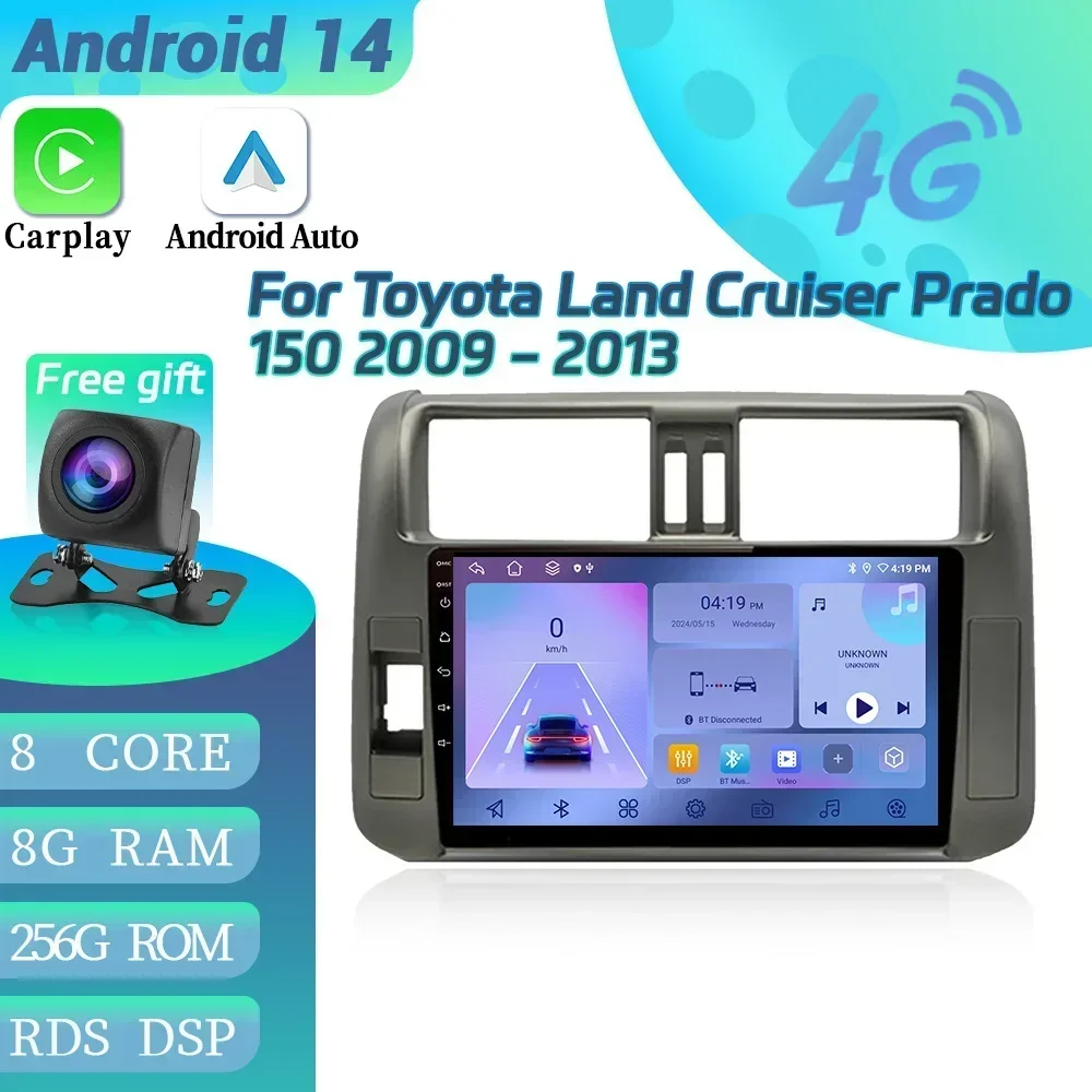 

Android 14 для Toyota Land Cruiser Prado 150 2009-2013 Автомобильный радиоприемник Мультимедиа Беспроводной BT Carplay Навигация 4G GPS Экран Стерео
