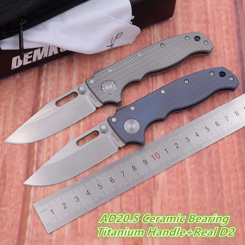 JUFULE Ad20.5 Shark Ceramic Bearing Titanium Handle D2 Mark AUS10A Blade Folding Tactical Camping Hunting EDC Tool Utility Knife