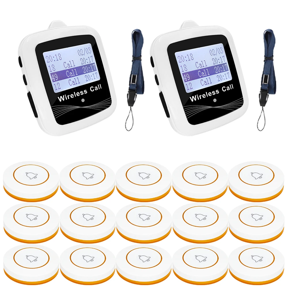 CATEL CTW07 CTT12 Wireless Calling System 15 Pcs Call Buttons 2 Pager Receivers Belt Pager for Restaurant Waiter Service