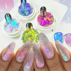 Unicorn Chameleon Nail Flakes Foil Holographic Nail Art Powder 4colors Ultra Thin Iridescent Aurora Glitter Color Shift Pigment
