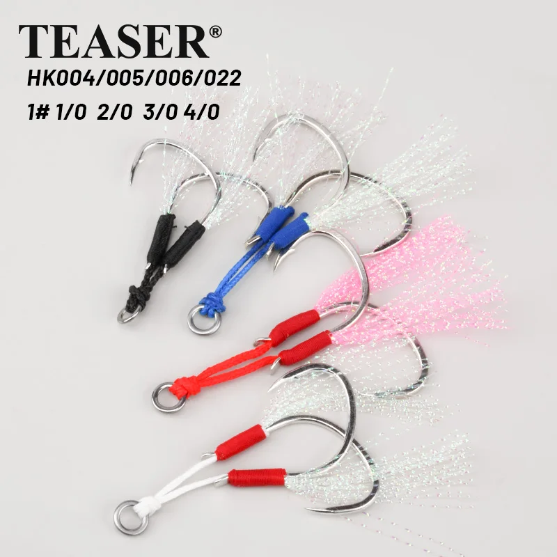 TEASER Bind-Haken aus kohlenstoffreichem Stahl für das Meeresangeln, langsam schwingender Eisenplattenhaken, Haken mit glänzendem Faden für künstliche Köder, Bootsfischen