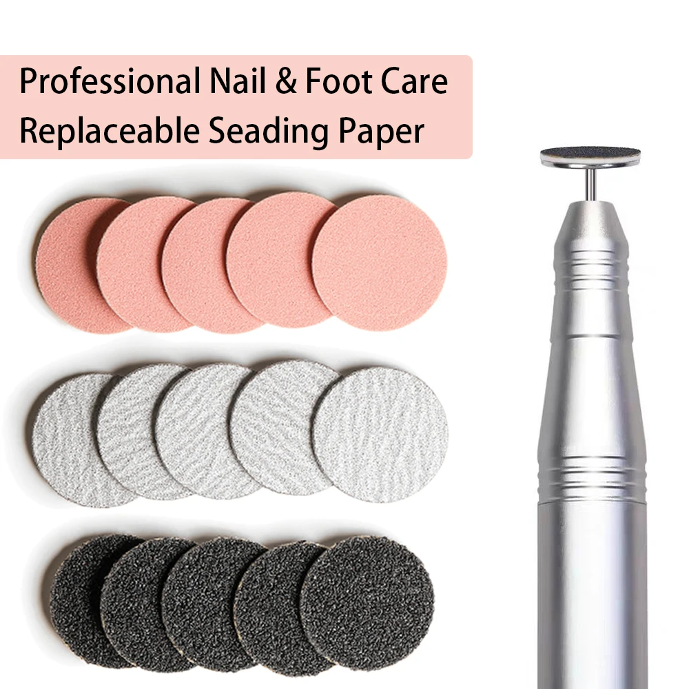 60pcs Replaceable Sanding Paper With Metal Disk Pink Pedicure Nail Bit Sandpaper Foot Care Tool Accessories