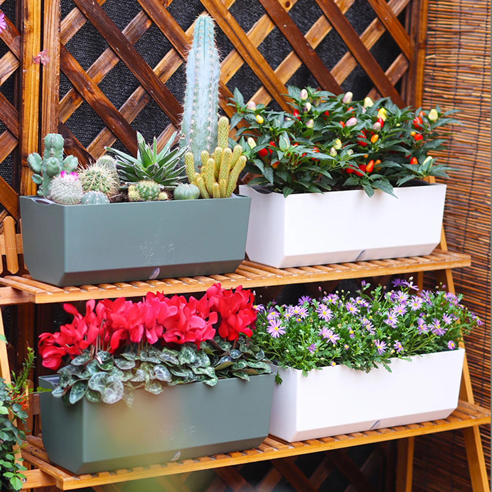 

Rectangular Flower Pot Self-Watering Planter Pots with Tray Drain Hole Vegetable Planter Planters Office Home Garden Supplies