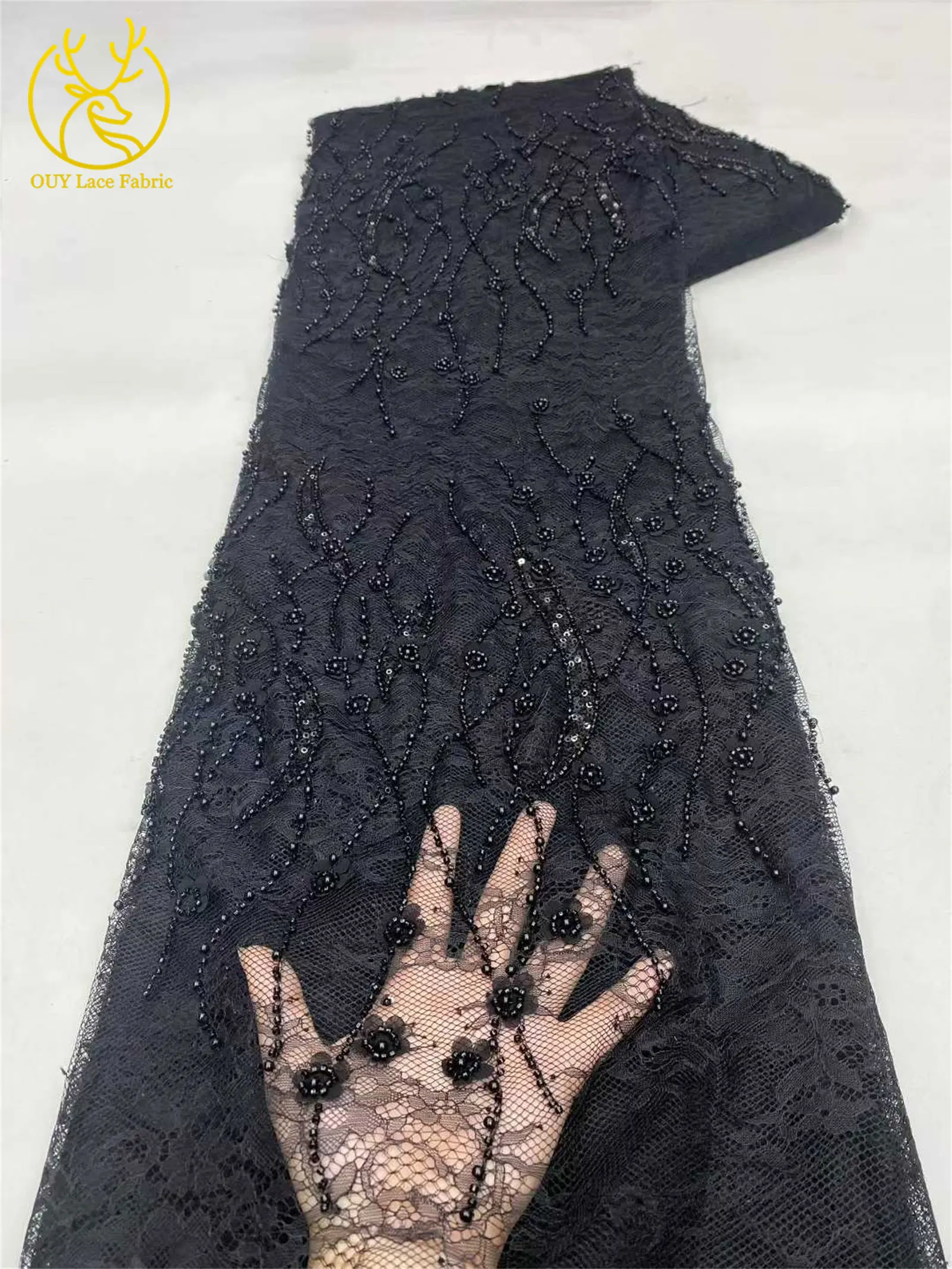 5 Yard Premium afrikanischer Perlen-Spitzenstoff, 2026 neuester afrikanischer Pailletten-Spitzenstoff, geeignet für Partykleider-Nähmaterialien. – Detail 6