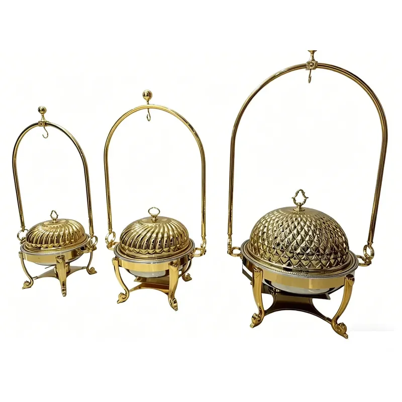 Luxury gold thermal insulation pot catering rack hanging lid stainless steel large-capacity alcohol heating buffet warmer