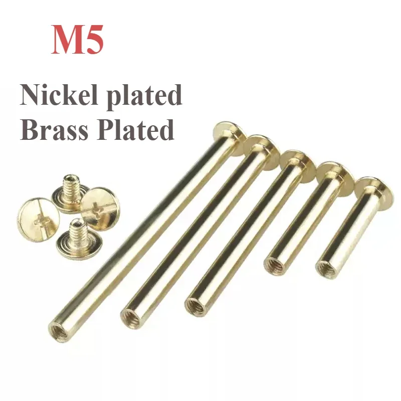 5PcsM5 Nickel plated/Brass Plated album screw leather belt wallet photo scrapbook account book post Chicago screw binding rivets