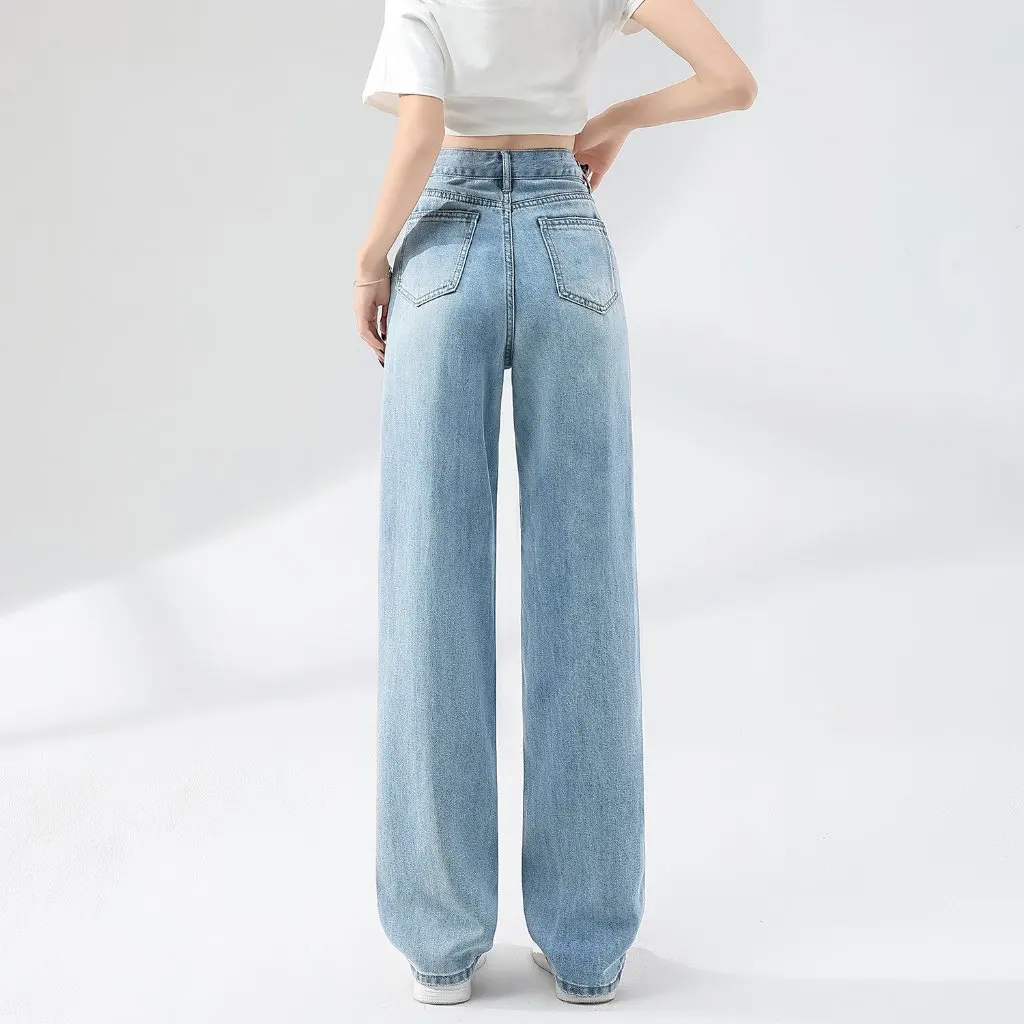 

Light Blue High-Waist Straight Jeans Women's Summer Thin Slim Fit Loose Wide-Leg Pants Drapery New
