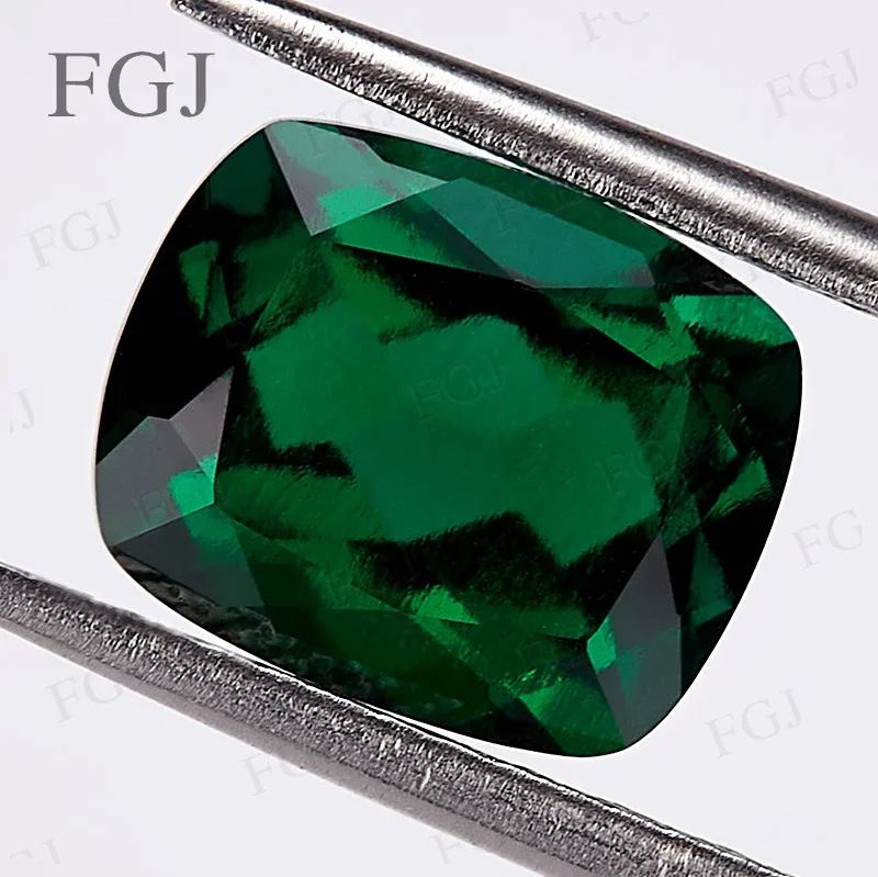 【Rectangular Cushion Cut】Lab Grown Zambian Emerald  Hydrothermal Hand Cut Cracks Inclusions Inside AGL Selectable Fashion Beads