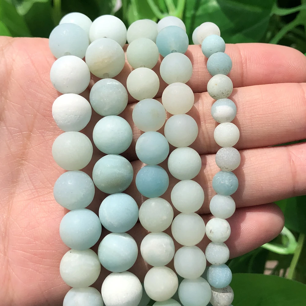 Natural Stone Matte Amazonite Round Beads for Jewelry Making