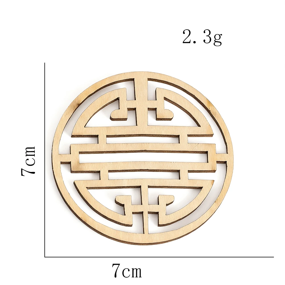 3pcs 7CM Chinese Double Happiness Character Wooden Pad Round Openwork Pattern Design Home Ornaments Table Heat Resistant Coaster