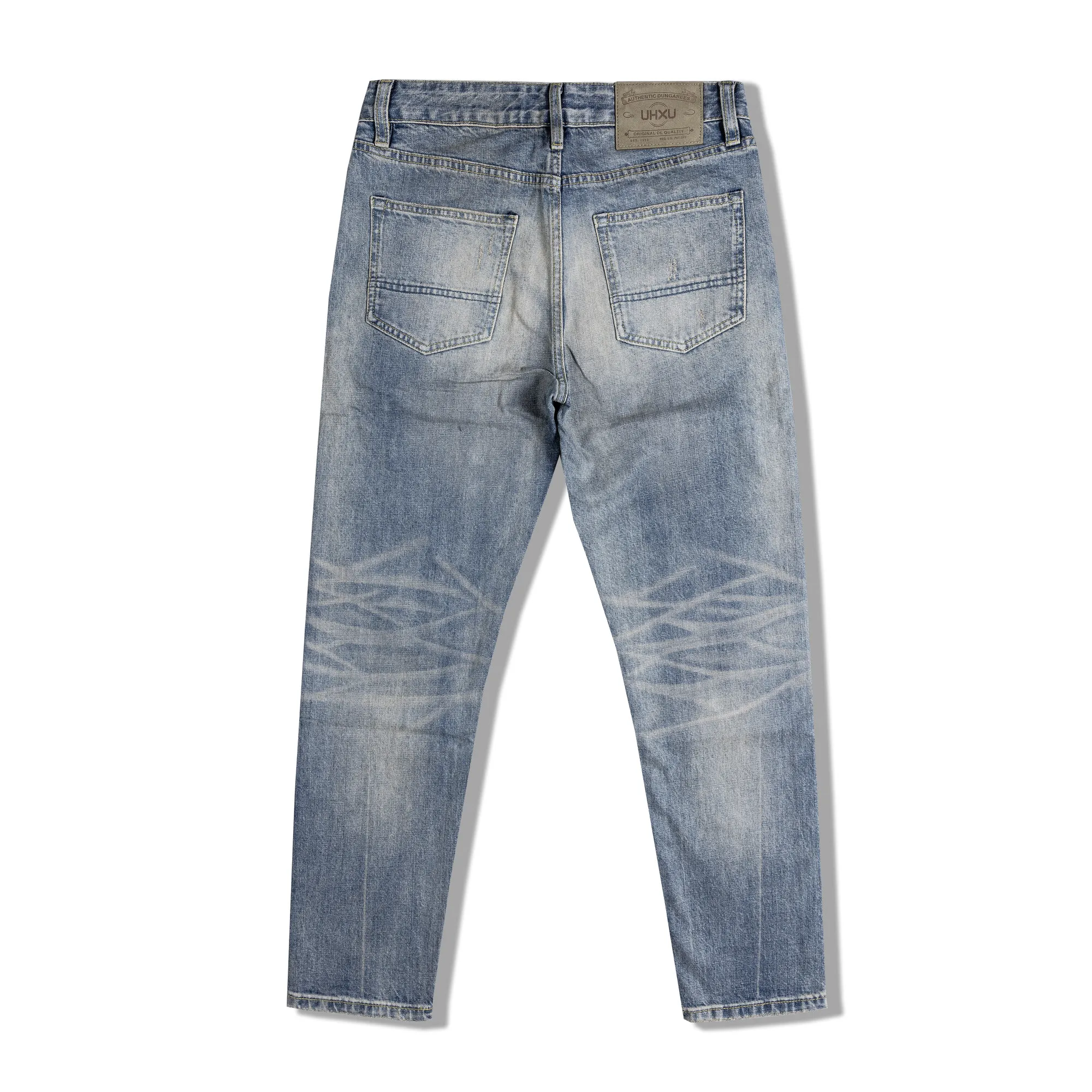 Men's Mid-Rise Heavyweight Amekaji 15OZ Selvedge Denim Pants American Vintage Washed Classic Slim Fit Tapered Straight-Leg Jeans