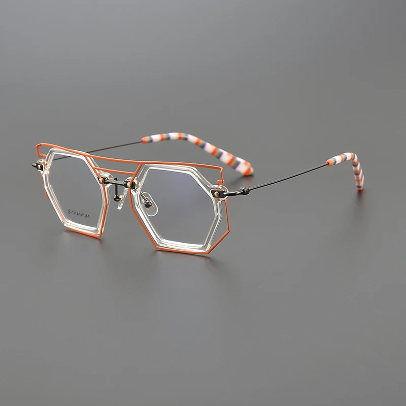 Japanese Desinger Style Vintage Acetate Hexagon Glasses Frames Handmade Eyeglasses Frame Fashion Eyewear Customizable Lenses