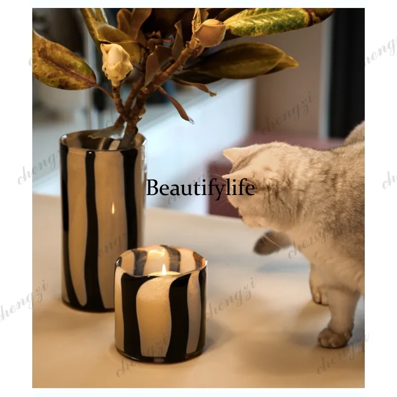 Patterned glass candle holder scented candle high-end feeling living room soft decoration atmosphere medieval ornament