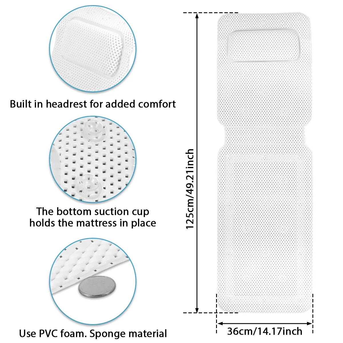 Bathtub Mat Full Body Bath Mat Pillow 30 Non-slip Shower Suction Cup spa SPA Neck Head Neck Rest Massage Bathroom