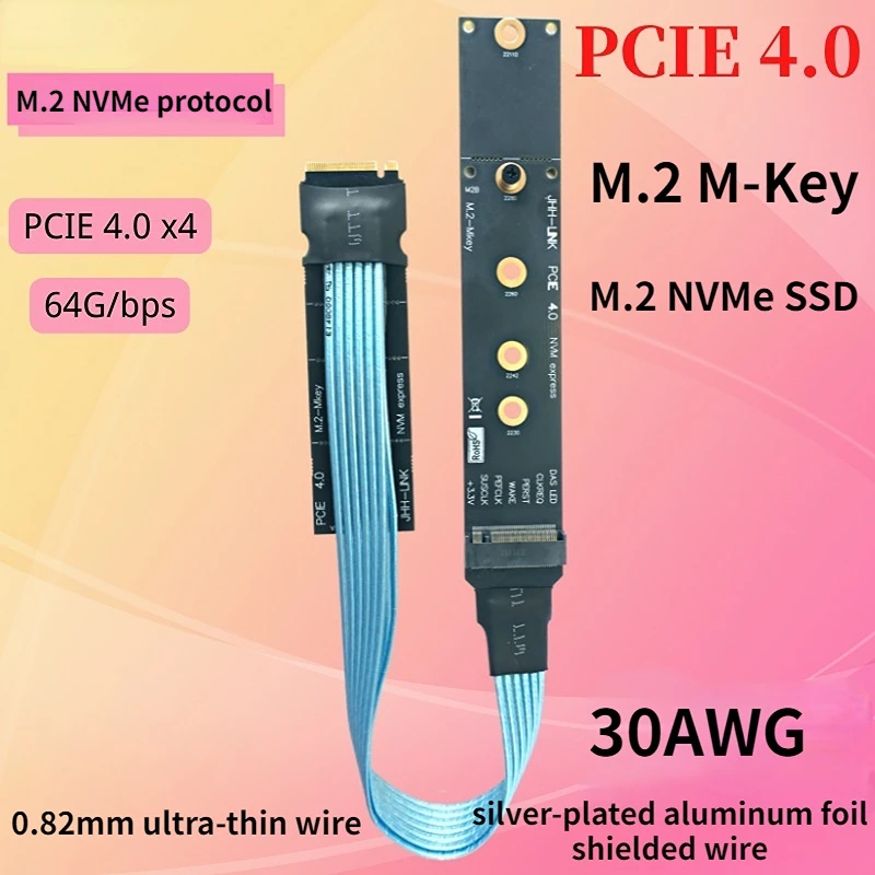 

New High Speed 64Gbps Gen4 Shielded M.2 NVMe M-KEY PCI Express 4.0 Extender Cord NVME Protocol M.2 22110 Ultra SSD Adapter Cable