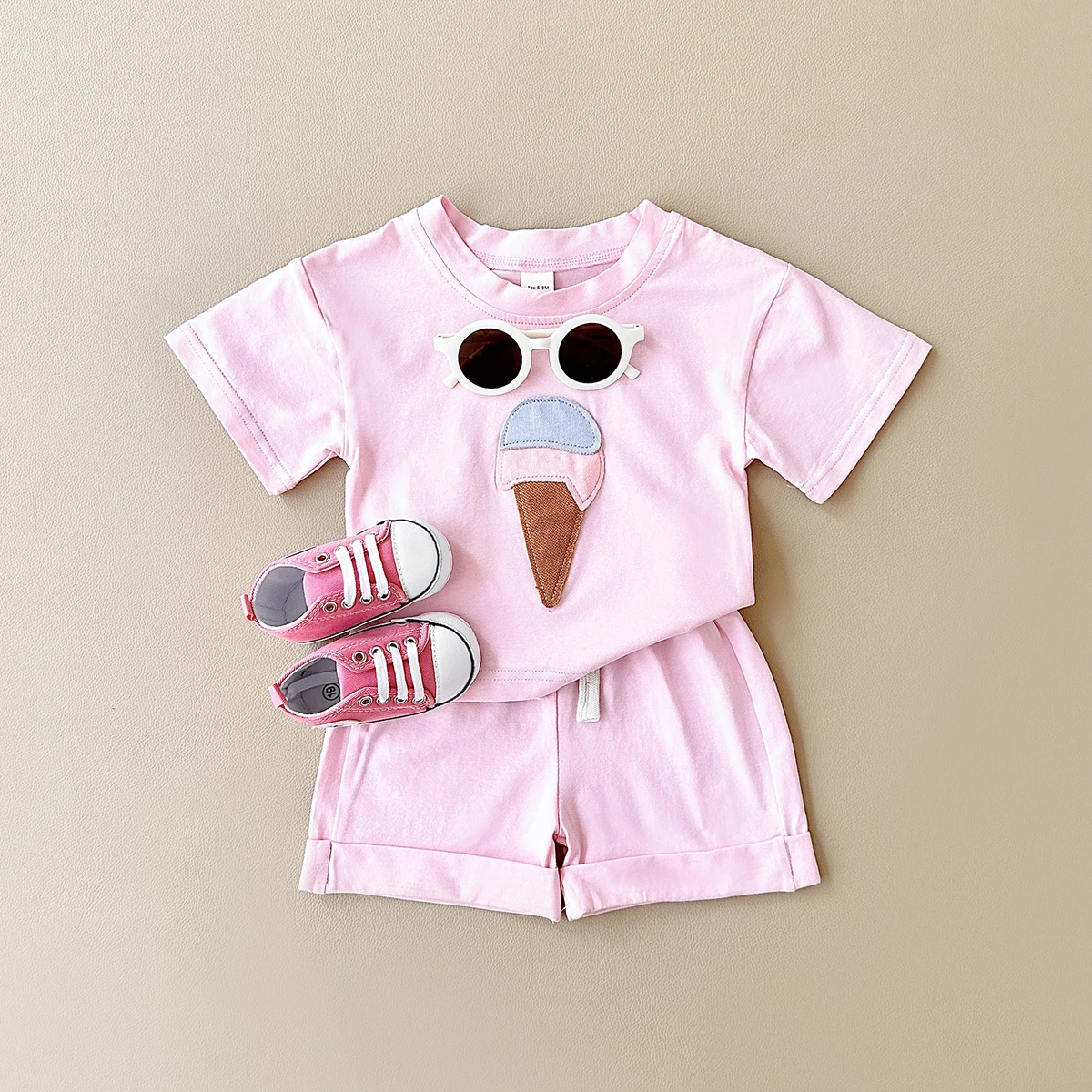 2024 Newborn 2PCS Summer Baby Clothes Set Ice Cream Print T-shirt+Sports Shorts Boys Girls Infant Toddler Outfit Set 1-3Y