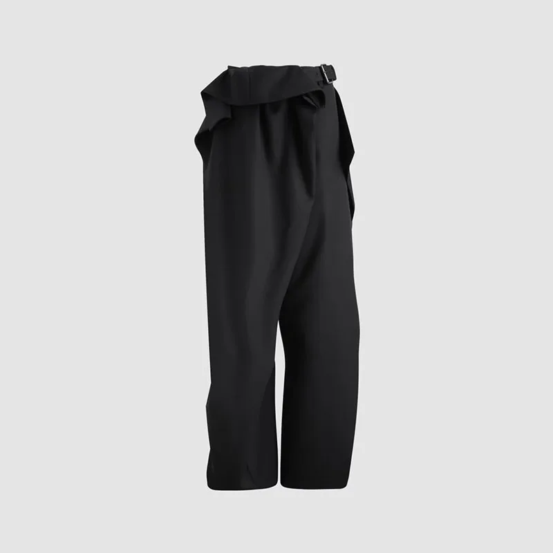Women's ruffled wool-blend flared pants, versatile wide-leg pants, high-quality business straight-leg pants, 2026, new style y2k
