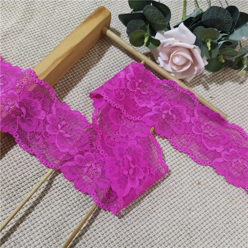 S1077-3 6.8CM Rose Red Double Wave Elastic Soft Lace Edge Clothing Accessory