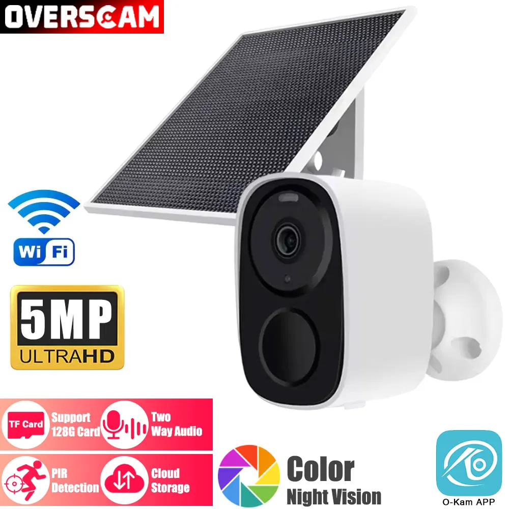 

5MP O-Kam Solar WIFI PIR Detection Built-in Battery Low Powered Home Security Surveillance Camera CloudStorage Long Time Standby