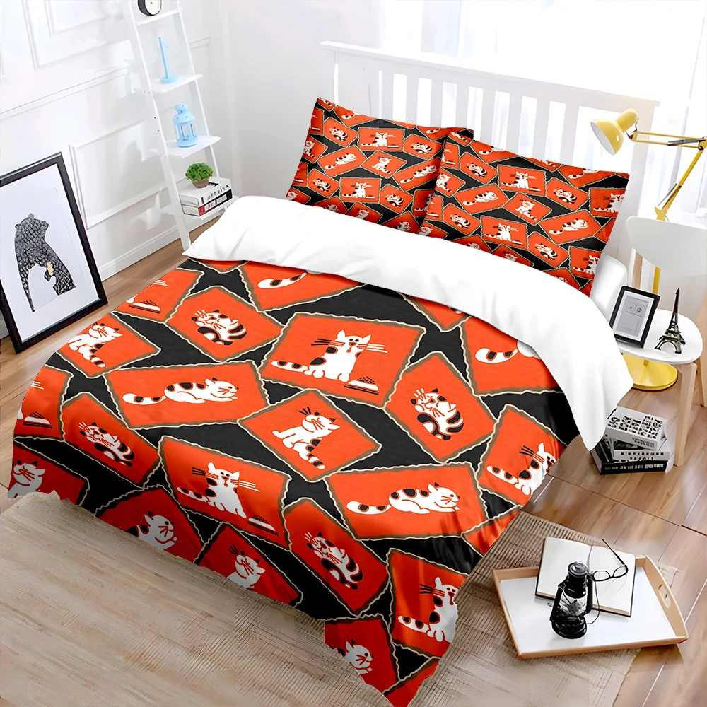 Funny cat picture frames Pattern Duvet Cover Set Digital Print Colorful Polyester Bedding with Zipper Closur for kids gifts