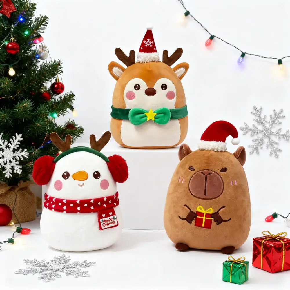 Regalo di Natale Peluche Babbo Natale Pupazzo di neve Renna Capibara Bambola Ricamato in cotone PP Giocattolo di riempimento antistress per la festa