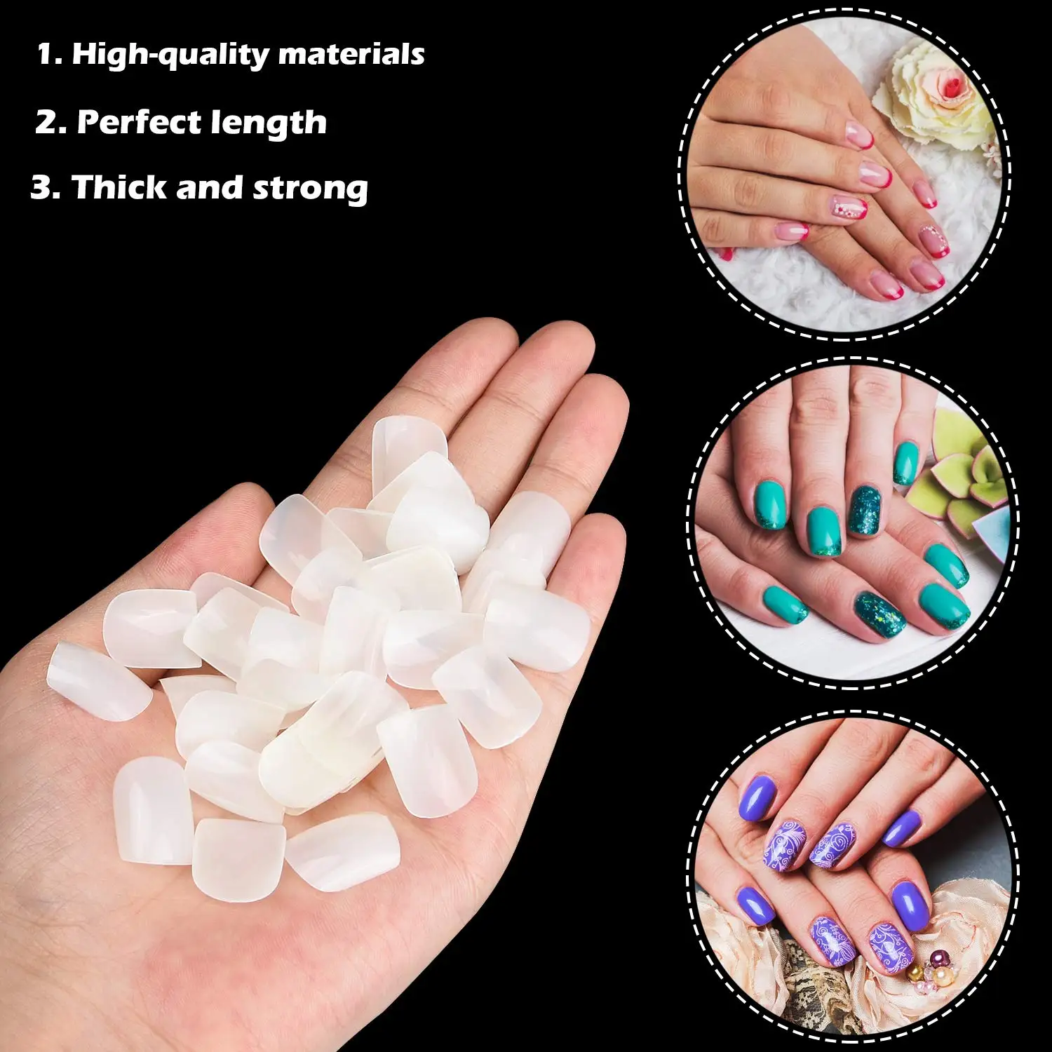 600Pcs Full Cover Short Square False Nail Tip 10Size Clear/Natural UltraThin No Trace UV Gel Polish Manicure DIY Artificial Nail