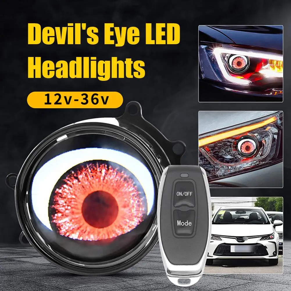 

12-36V USB Dynamic Devil Eyes LED Car Lights 3 Inch Remote Control Retrofit Headlight Assembly Auto Decoration Tools Accessories